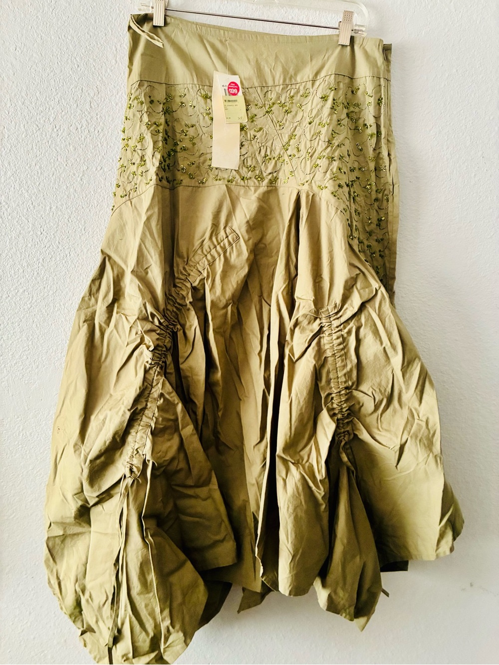 VTG DARE L ARMY GR SEQUINED HANDKERCHIEF ASYMMETRICAL FULL PARACHUTE MAXI SKIRT